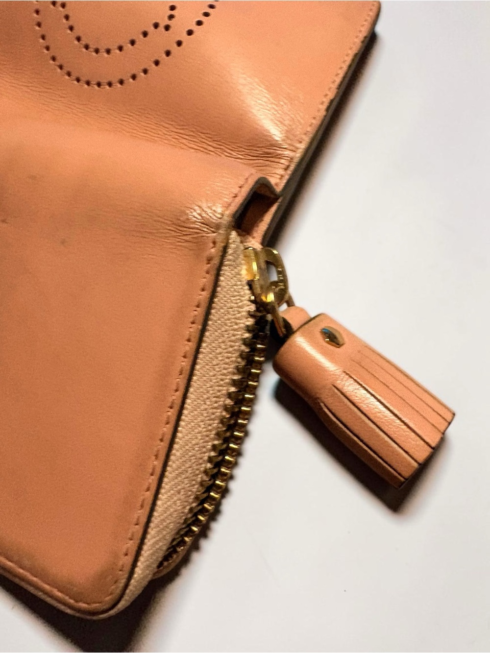 Anya Hindmarch Peach Leather Zip-Around Wallet with Perforated Smile 😉 - Picture 5 of 9